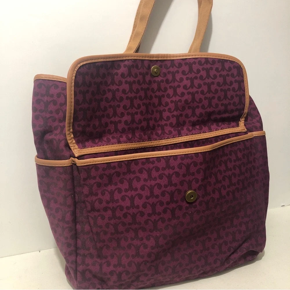 Purchase Canvas Tote Bag 12”Wx6”Wx13”H Floral Print High Capacity Pockets Maroon - Picture 3 of 9